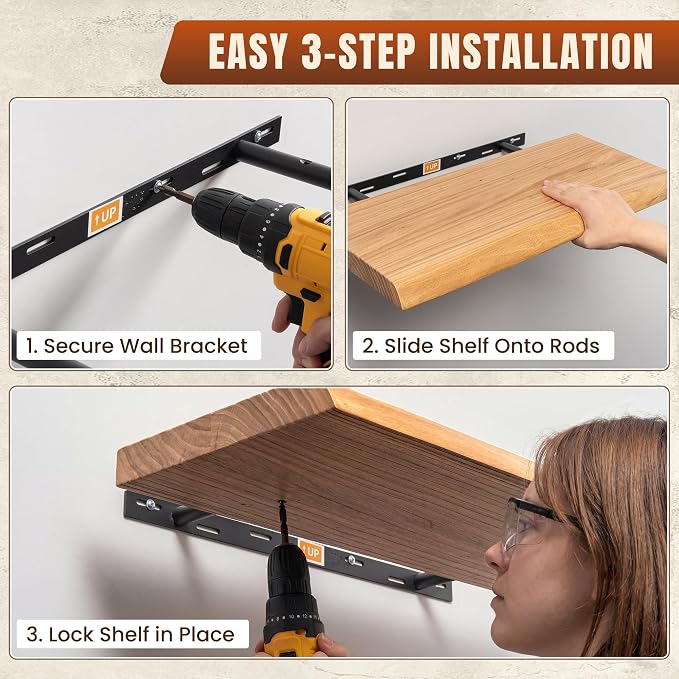 40" Solid Wood Live Edge Floating Wall Shelf, 9.3" Deep Heavy Duty 50lb FSC - Image 7