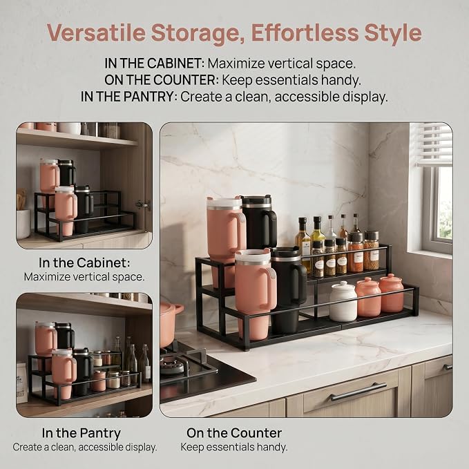 Expandable Coffee Syrup Organizer, 2-Tier Carbon Steel Stanley Cup Holder - Image 5