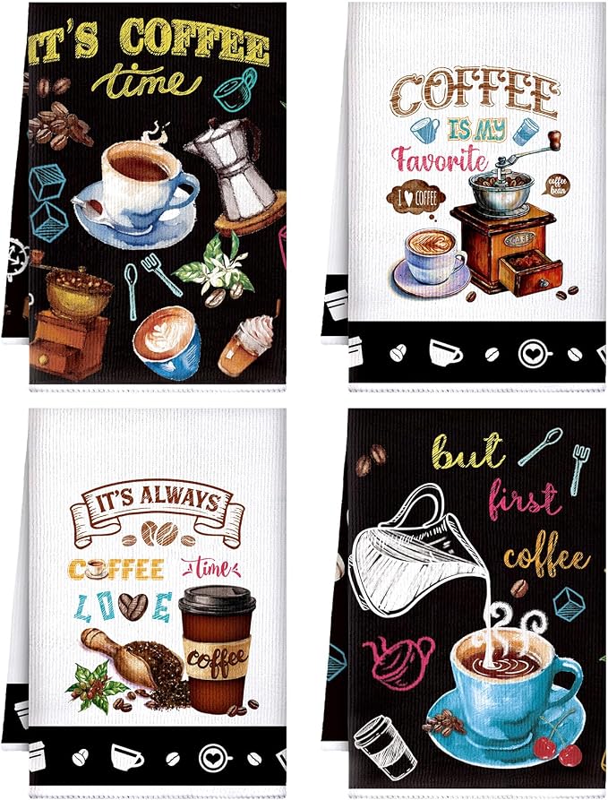 Ferraycle 4 Pieces Kitchen Dish Cloths Coffee Kitchen Hand Towels Absorbent Tea by Ferraycle