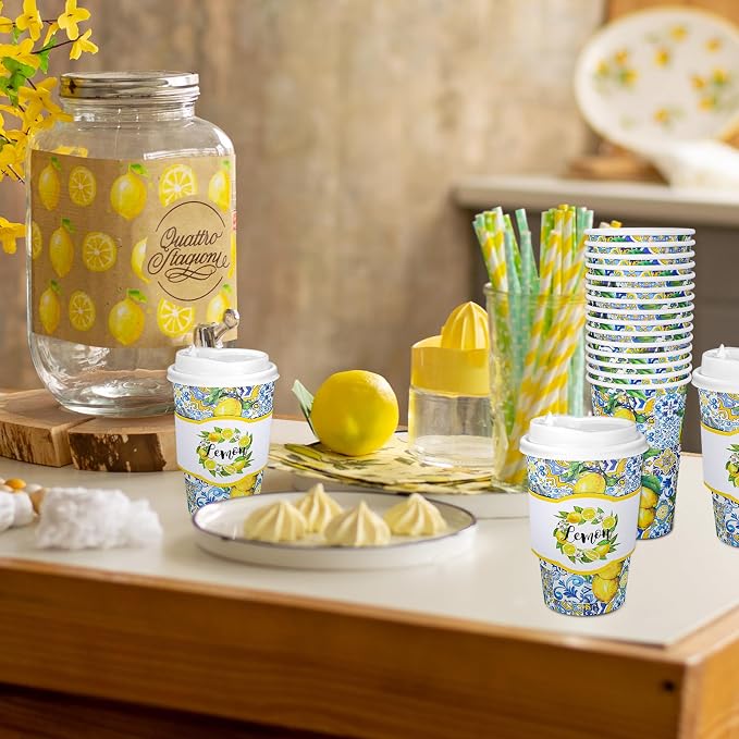 Whaline 50 Set Summer Lemon Disposable Coffee Cups - Image 6