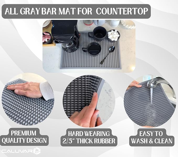 CALUVAR Gray Coffee Maker Mat for Countertop 18x12 in Silicone, Coffee Mat for - Image 3