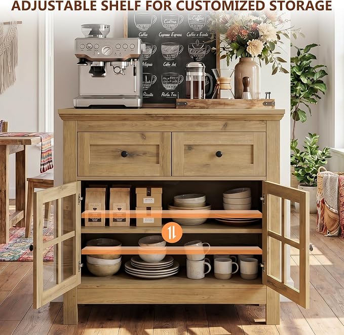 36" Buffet Cabinet Sideboard, Coffee Bar Storage Cabinet - Image 4