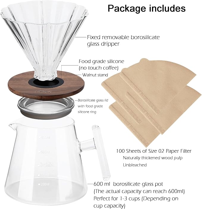 Lalord Pour Over Coffee Maker, 20 oz Borosilicate Glass Set - Image 4