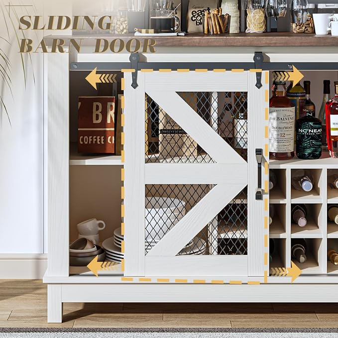 55" Coffee Bar Cabinet with LED Lights, Farmhouse Wine Bar Cabinet - Image 5