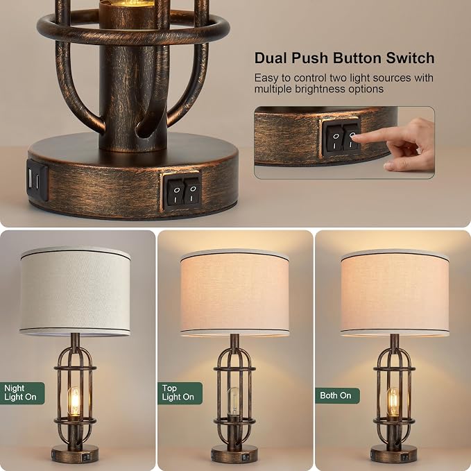 Reaketon Table Lamps for Living Room Set of 2, 22.3" Farmhouse Lamps for - Image 2