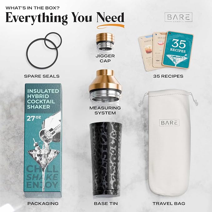 BARE BARREL Insulated Cocktail Shaker Set | Double Wall Stainless Steel | - Image 6