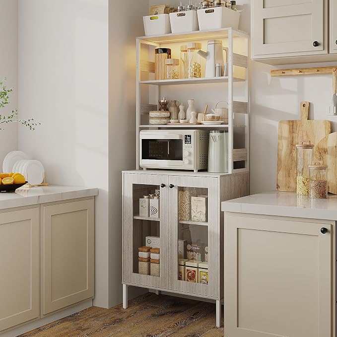 Kitchen Pantry Cabinet with LED Lights & Power Outlet, 66.9" H Kitchen Bakers by Unknown