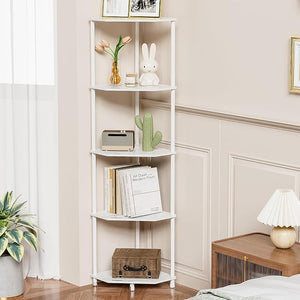 5-Tier Corner Shelf Stand Marble White 50.2" Bathroom and Kitchen Corner Shelves by Greatseas