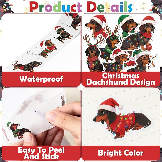 Haooryx Christmas Dachshund Sticker Roll - Image 3