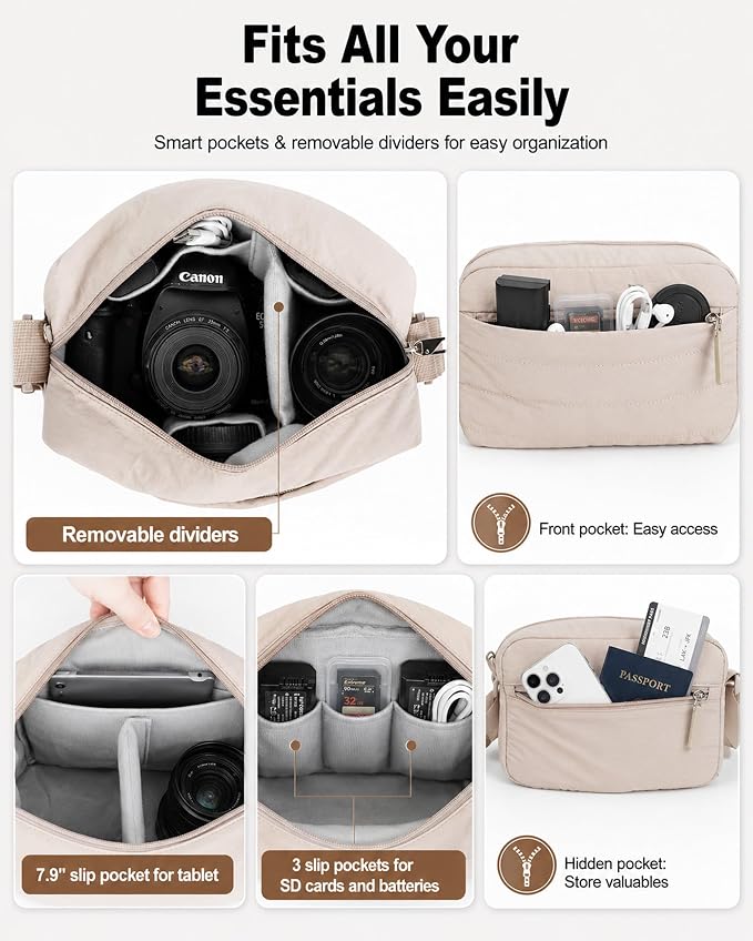 FHELAD Small Crossbody Bag for Women, Compact Puffer Camera Bag - Image 2