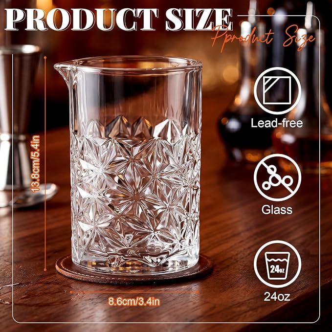 Dandat 2 Pcs Cocktail Mixing Glass 24 oz Crystal Stirring Glass Thick Bottom - Image 2