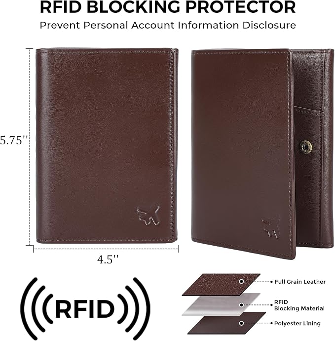 Polare Napa Leather Pilot Wallet Passport Holder RFID Blocking Tri-fold Travel - Image 7