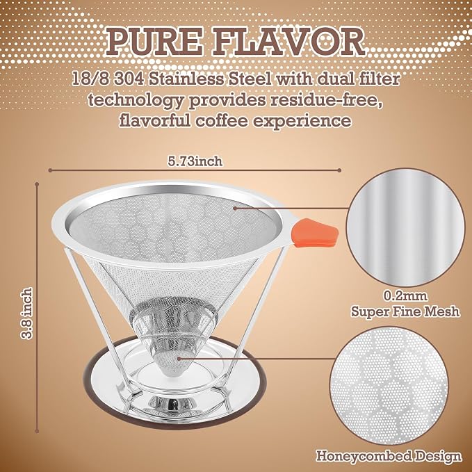 X-VESOLJE Pour Over Coffee Dripper, Paperless Pour Over Coffee Filter, Reusable - Image 3