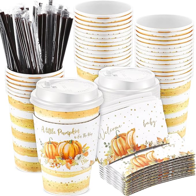 Pickmesh 50 Set 12oz Little Pumpkin Coffee Cups Sets Fall Baby Shower Party by Pickmesh