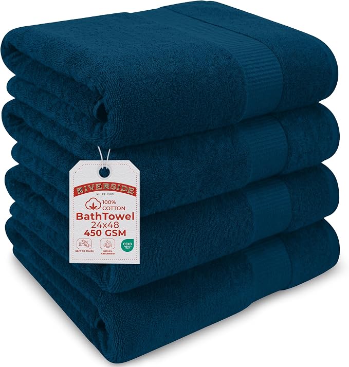 RIVERSIDE Medium Bath Towel Set of 4, 24x48 Inches – 100% Ring-Spun Cotton Bath by RIVERSIDE