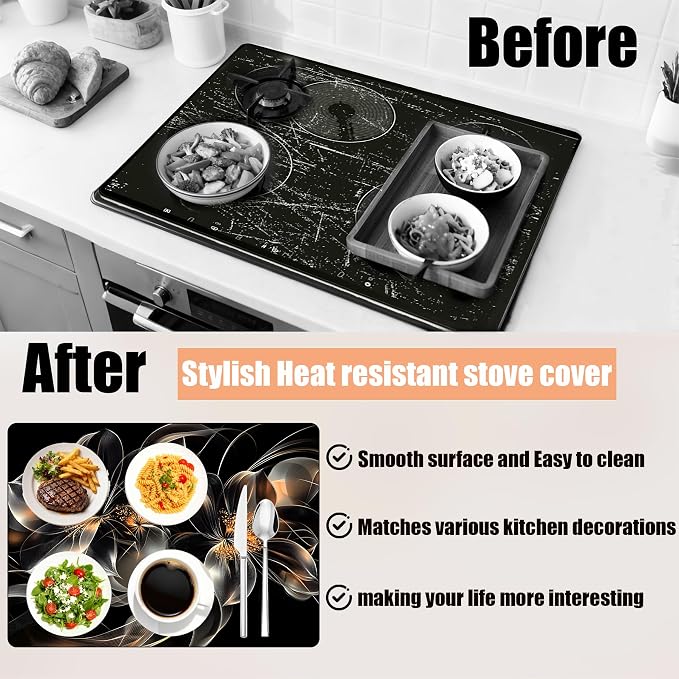 28"x20" Anti-Slip Electric Stove Top Cover Black flowers Foldable - Image 2