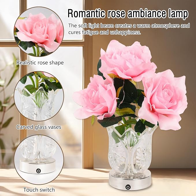 Artificial Pink Rose LED Lamp Night Light, Flower Lamp Gifts - Image 2