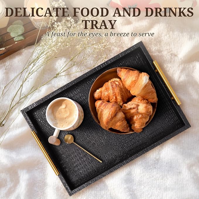 SXNOWS 17"x12" Black Faux Leather Serving Tray - Image 7