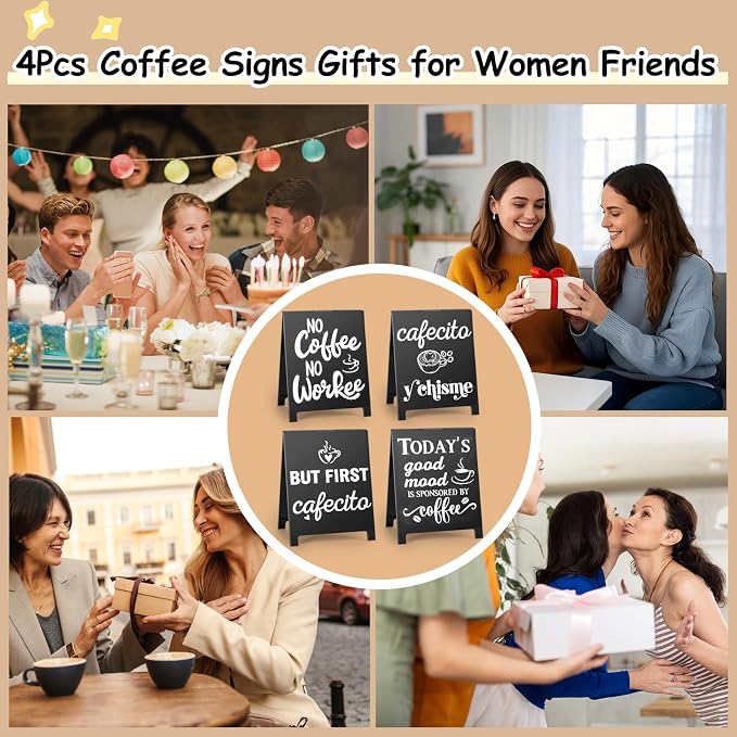 4Pcs But First Cafecito Y Chisme Desk Decor Sign Retro Coffees Shop Table - Image 7