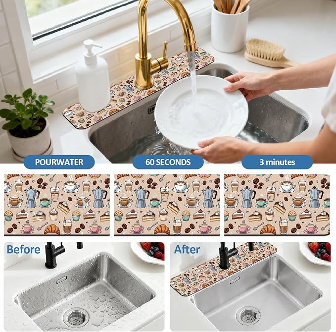 2 Pcs Kitchen Sink Splash Guard Faucet Mat Various Drinks Pattern Faucet Mat - Image 5