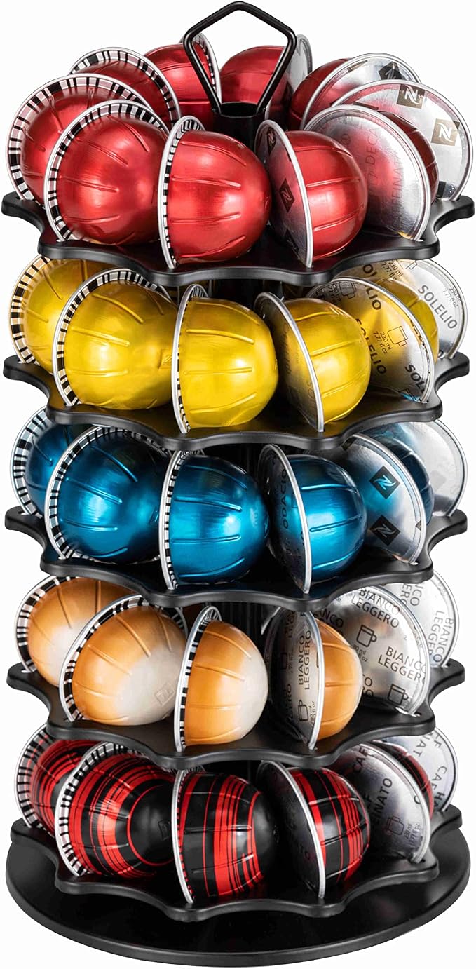 FlagShip 50 Vertuo Pods Carousel Holder Black Coffee Pod Holder 360° Rotating by FlagShip