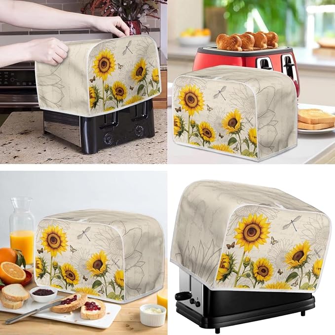 doginthehole Blender Cover Toaster Cover 2 Slice Vintage Sunflowers Dragonfly - Image 2