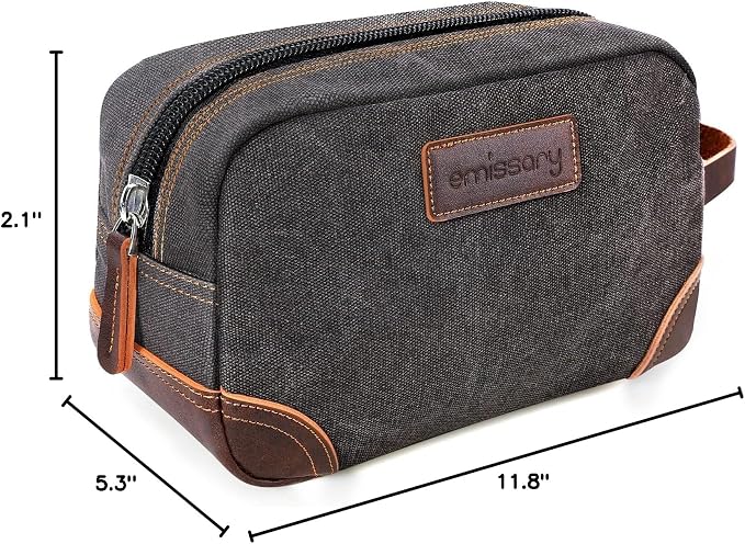 emissary Men's Canvas Travel Toiletry Bag, Leather Dopp Kit - Image 10