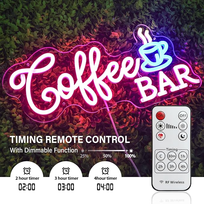 Coffee Bar Neon Sign, Dimmable Pink Blue Coffee LED Sign, 5V USB Powered Cafe - Image 2
