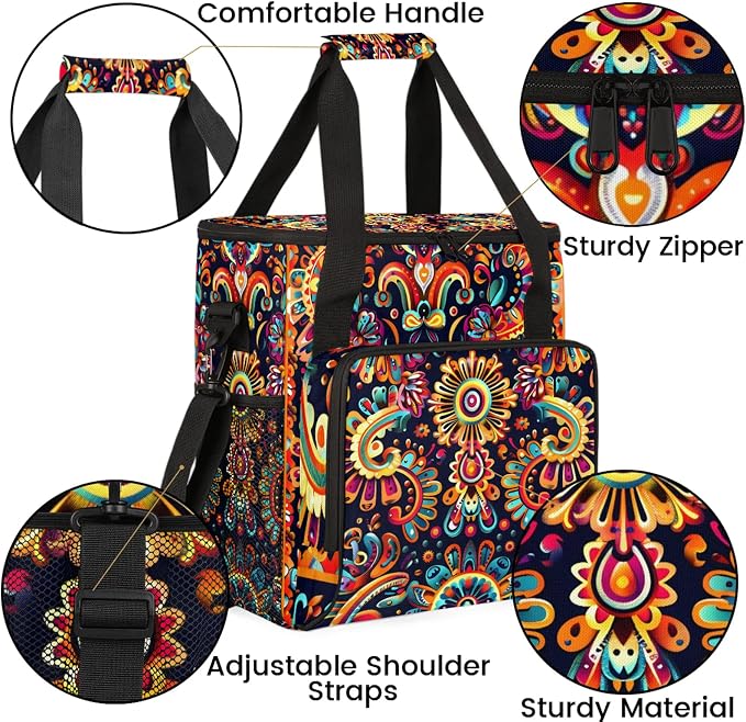 Mexica Flower Floral Coffee Maker Carring Bag, Large Insulated Storage - Image 6
