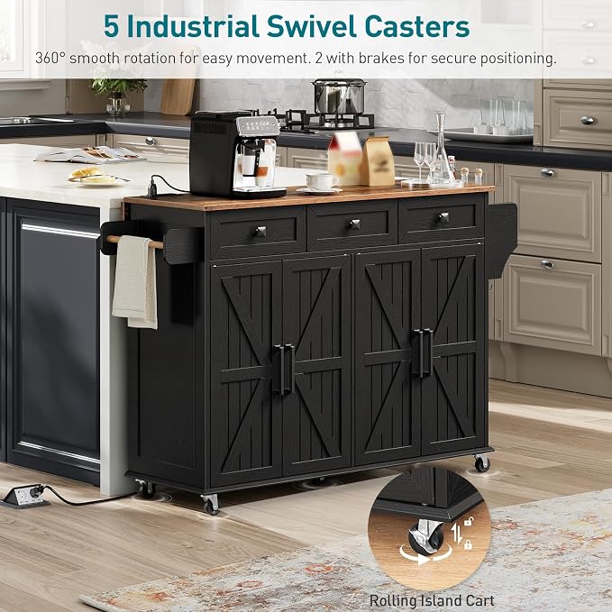 RALGEND Kitchen Island with Drop Leaf & Power Outlet, Rolling Kitchen Island - Image 7