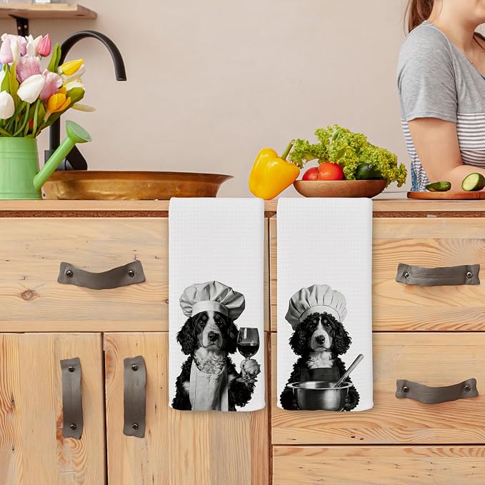 Funny Chef Bernedoodle Kitchen Towels Set of 2, Bernedoodle Dog Gifts - Image 4