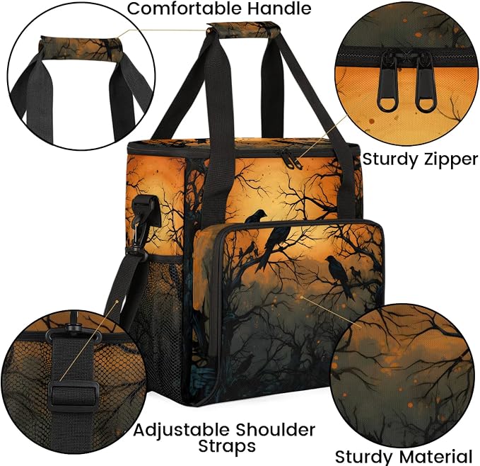 Halloween Crow Themed Coffee Maker Carring Bag, Large Insulated Storage - Image 6