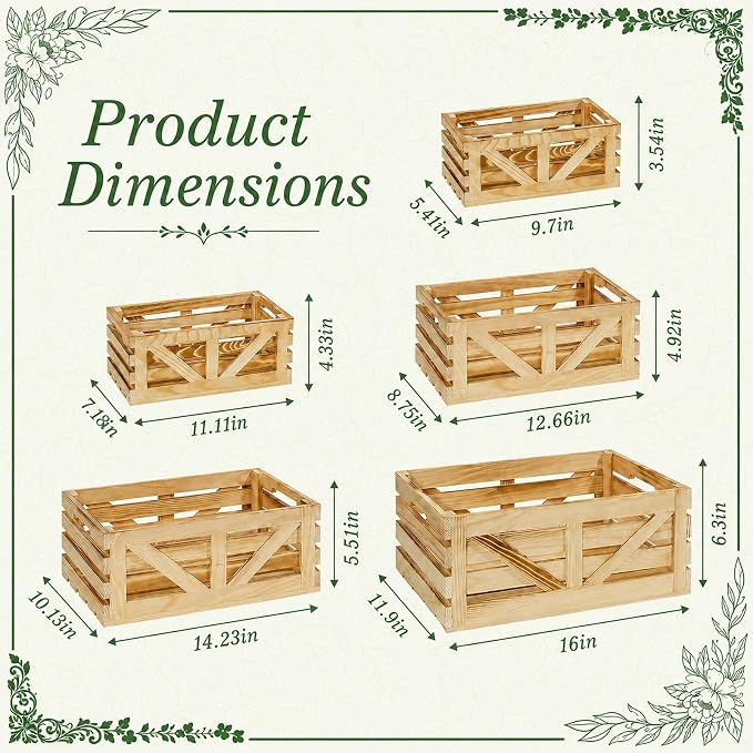Wooden Crates for Display Large Rustic Nesting Wooden Basket - Image 2