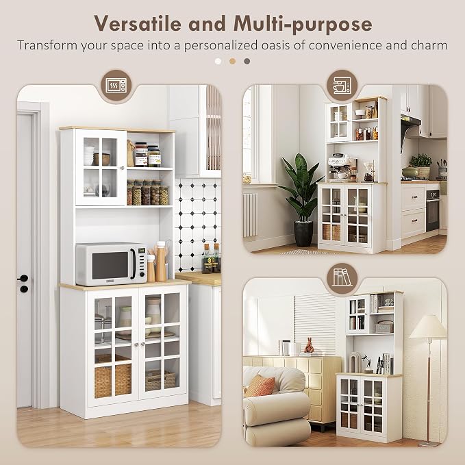 HOMCOM Kitchen Pantry Storage Cabinet, Large Countertop, Glass Doors and - Image 7