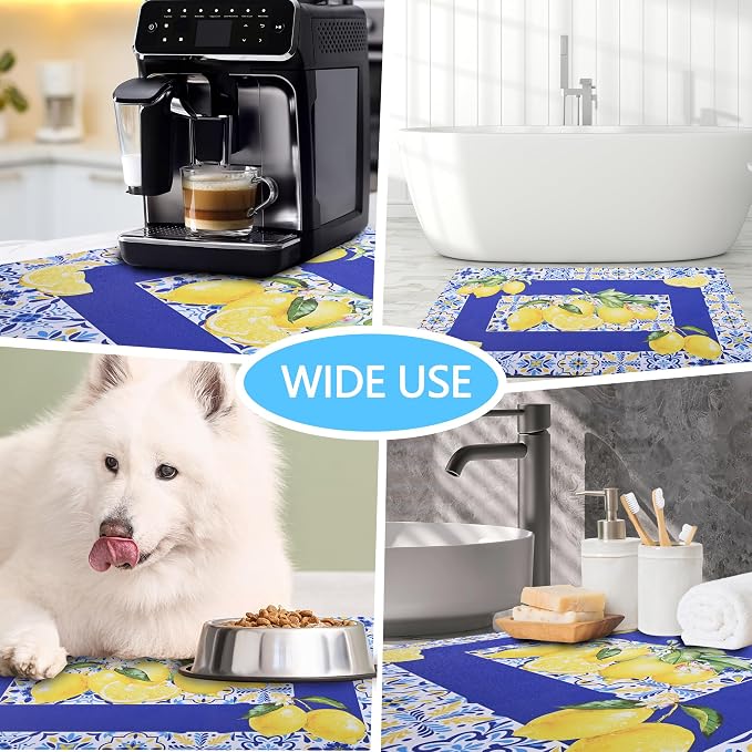 Lemon Dish Drying Mat For Kitchen Counter Absorbent Non-Slip Rubber Backed - Image 7