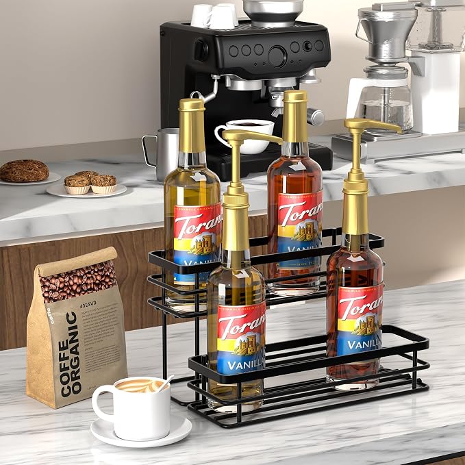 8 Bottle Coffee Syrup Organizer Rack, 2 Tier Coffee Syrup Stand Holder - Image 2