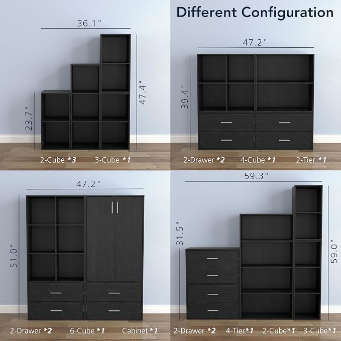 Homes: Inside + Out Apexa 3-Cube Storage Organizer Shelves, Stackable Wood - Image 9