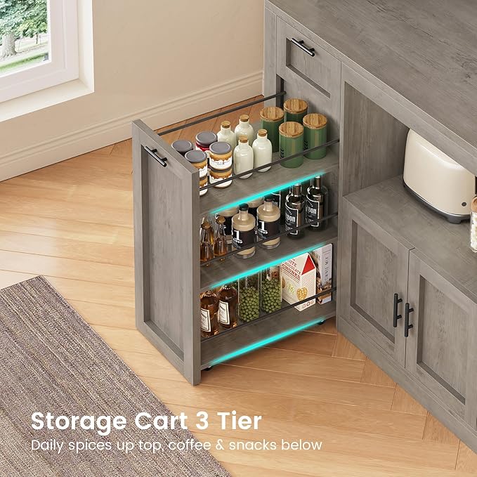 Itaar 71" Pantry Cabinet with Charging Station and LED Light, Kitchen Pantry - Image 6