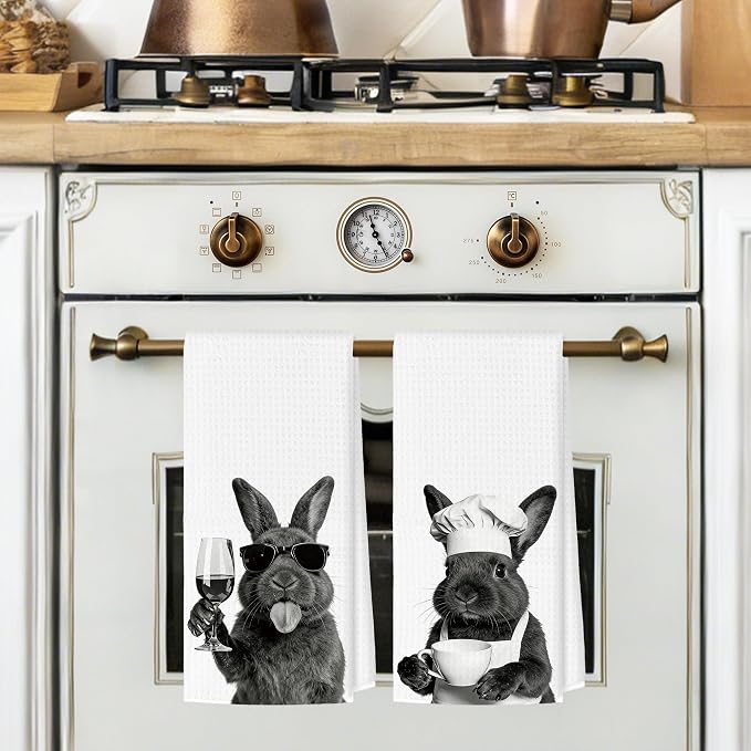 Funny Easter Bunny Wine Coffee Kitchen Towels, Bunny Lovers Gifts Decorative - Image 2