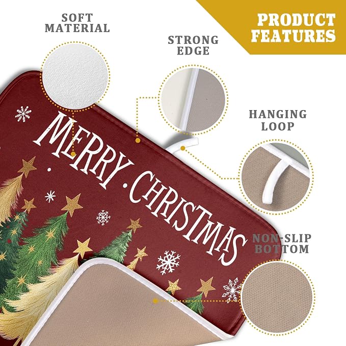 Xmas Tree Red Dish Drying Mat for Kitchen Counter, Winter Snowflake Drying Mat - Image 4