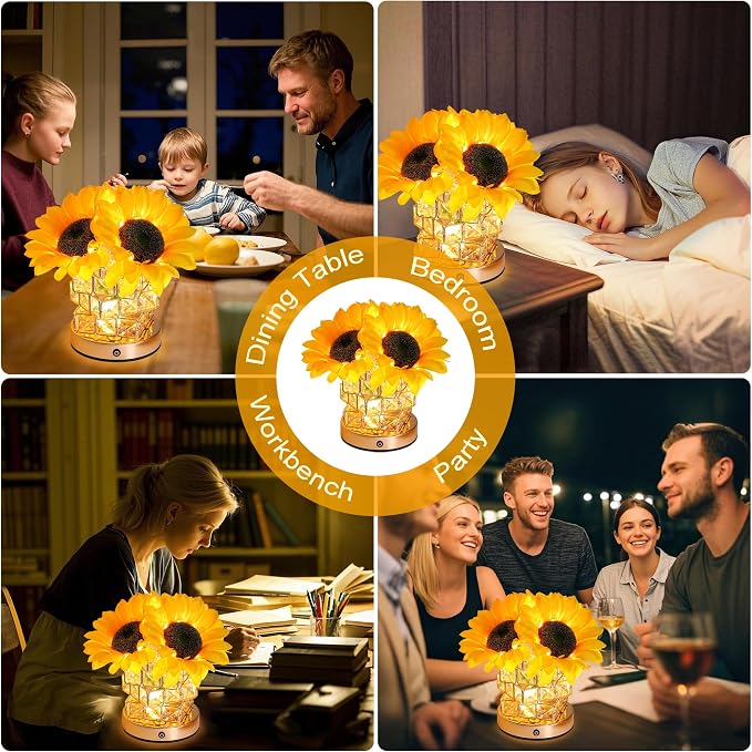 Sunflower Flower Lamp Gifts for Women, 3 Color Dimming Night Light for Womens - Image 9