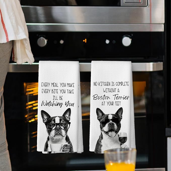 Boston Terrier Kitchen Towels Set of 2, Dog Kitchen Accessories, Bar Decor - Image 2