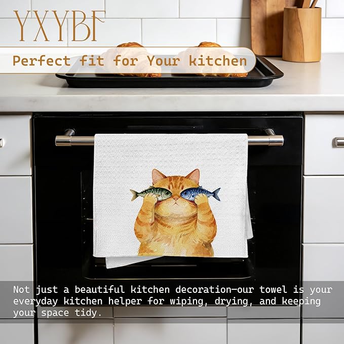 Funny Orange Tabby Cat Hand Dish Tea Towels - Image 3