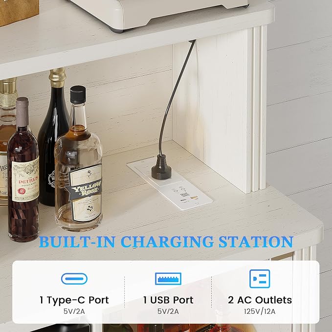 47'' Wine Bar Cabinet with Mini Fridge Space & Charging Station, Coffee Bar - Image 7