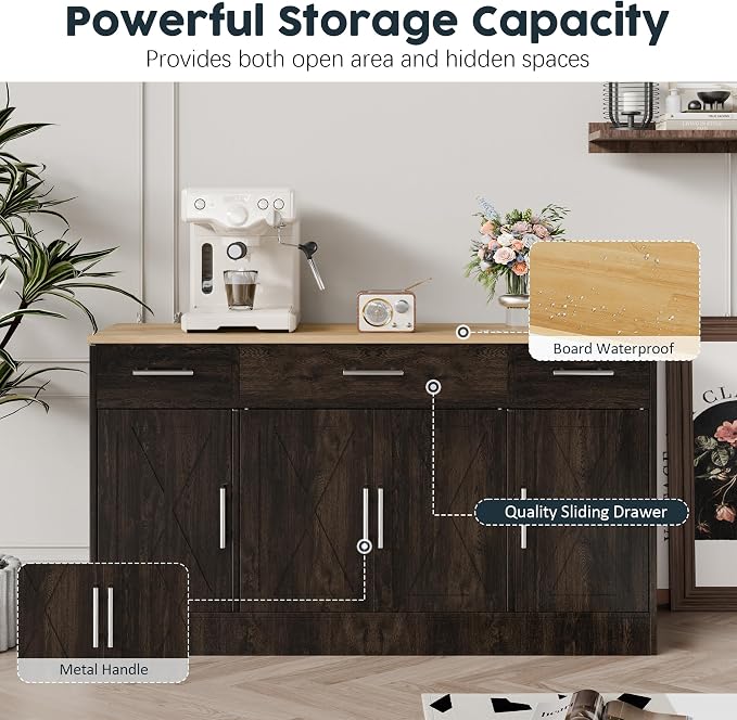 SUNLEI Kitchen Buffet Sideboard Cabinet, Farmhouse Storage Cabinet - Image 8