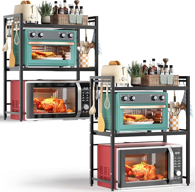 NETEL 2 Pcs Expandable Microwave Stand, 3 Tier Metal Kitchen Countertop by NETELOfficial