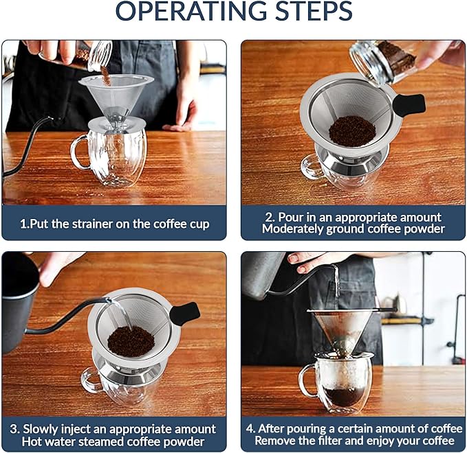Reusable Paperless Coffee Filter, Pour Over Coffee Maker, Stainless Steel Drip - Image 3