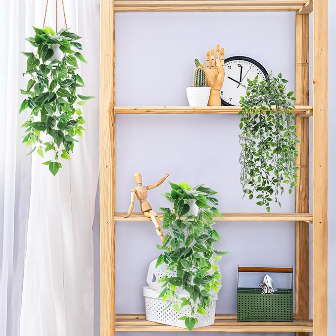 Der Rose 4 Pack Fake Plants Hanging Faux Potted Ivy Vine Artificial Mandala - Image 5