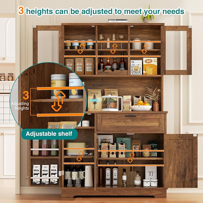 Vongrasig Tall Kitchen Pantry Storage Cabinet, Modern Pantry Cabinet - Image 5