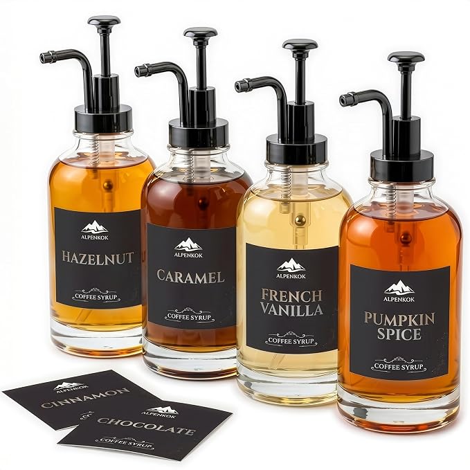 Set of 4 Glass Coffee Syrup Dispenser by ALPENKOK